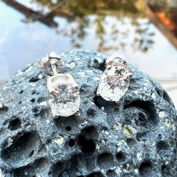 Certified Oval Moissanite Stud Earrings Sterling Silver 925 Screw Backs - Picture 5 of 14